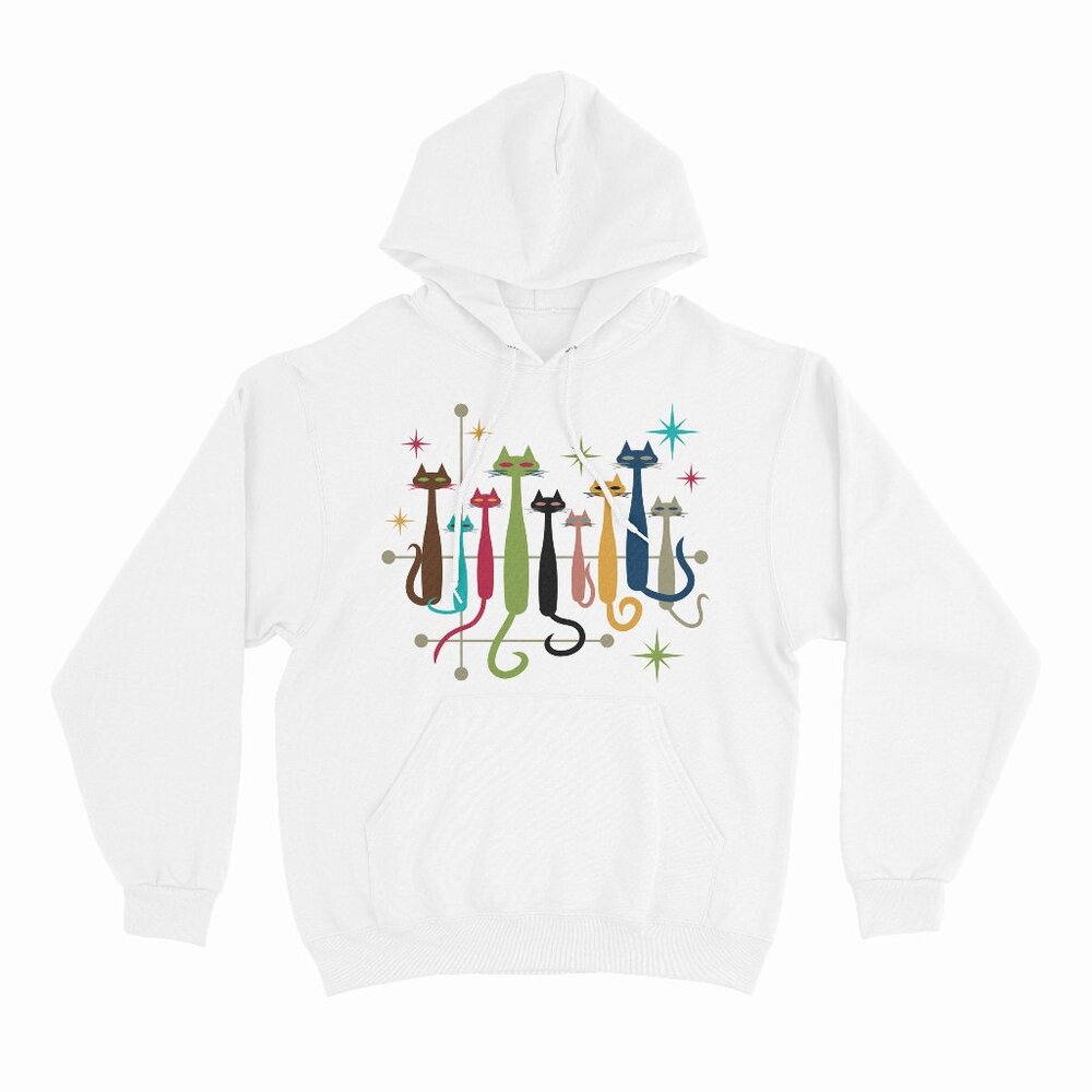 Vintage Retro Mid-Century Modern Look Cats 50s 60s Style White Hoodie
